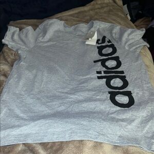 Adidas Light Gray Tee with Vertical Black Logo